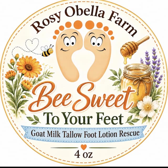 Bee Sweet To Your Feet
Goat Milk Tallow Foot Lotion
16 oz glass Jar with pump $24
8 oz pump jar $12
4 oz glass jar $6